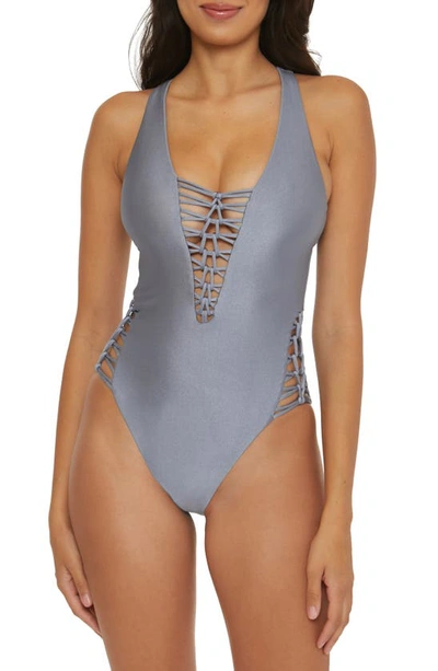 Shop Becca Color Sheen Ladder One-piece Swimsuit In Blu Shadow
