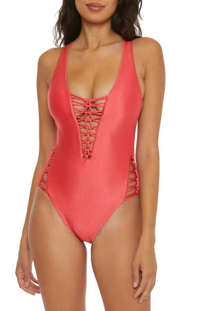 Shop Becca Color Sheen Ladder One-piece Swimsuit In Paprika