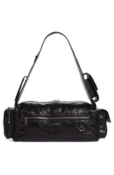 Shop Balenciaga Small Superbusy Crinkle Leather Sling Bag In Black