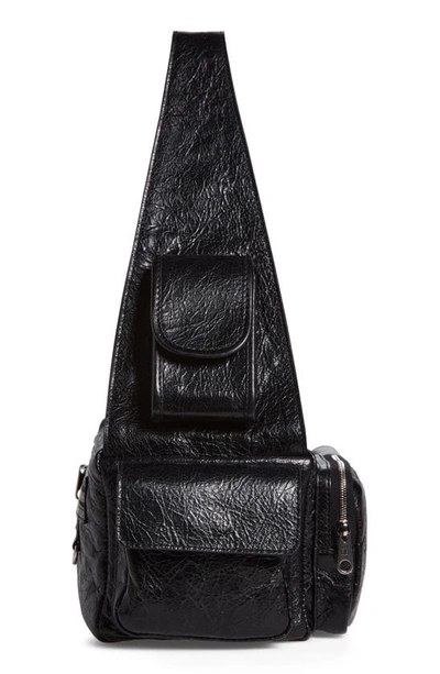 Shop Balenciaga Small Superbusy Crinkle Leather Sling Bag In Black