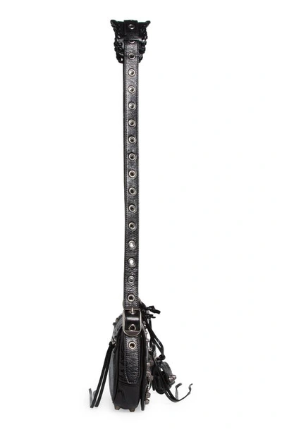 Balenciaga Textured Leather Shoulder Bag With Edgy Designpouch In Black
