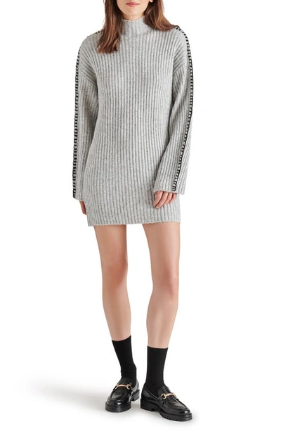Shop Steve Madden Gemma Whipstitch Long Sleeve Sweater Dress In Heather Grey