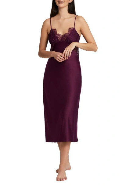 Shop Rya Collection Serena Lace Trim Charmeuse Nightgown In Aubergine