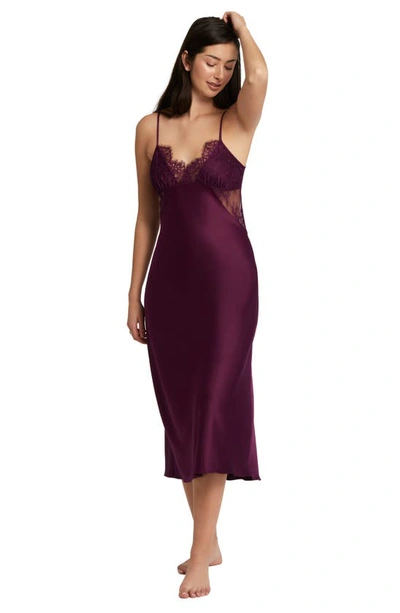 Shop Rya Collection Serena Lace Trim Charmeuse Nightgown In Aubergine