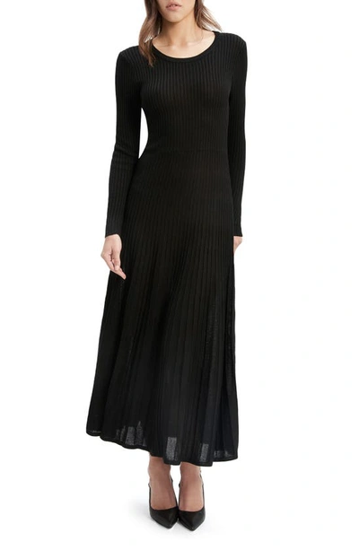 Shop Bardot Rina Long Sleeve Ribbed Sweater Dress In Black