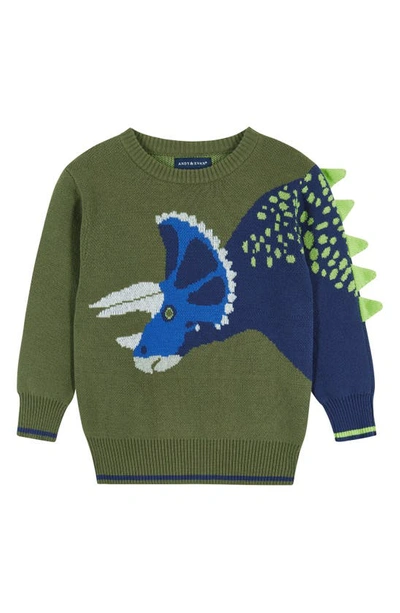 Andy & Evan Kids' Intarsia Pullover Sweater In Olive Dino