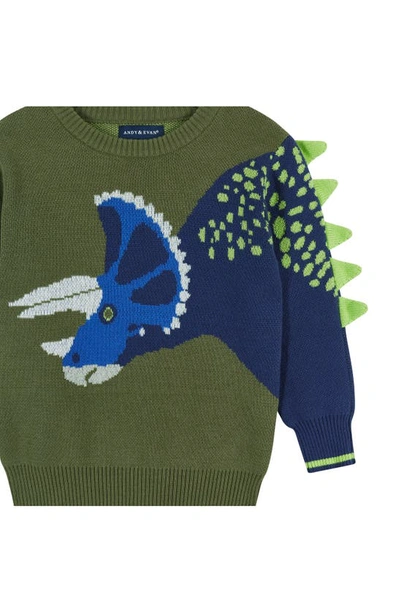 Andy & Evan Kids' Intarsia Pullover Sweater In Olive Dino