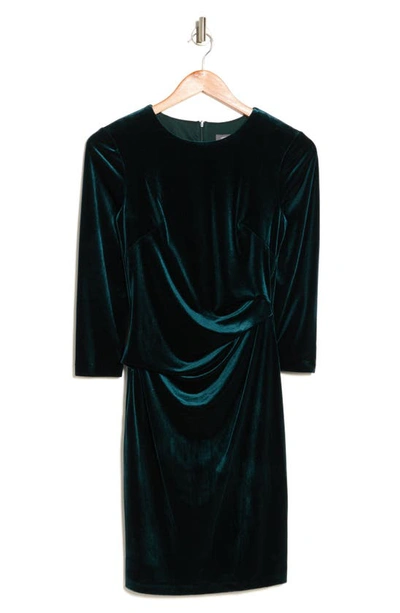 Shop Vince Camuto Velvet Long Sleeve Ruched Body-con Dress In Hunter