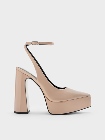 Shop Charles & Keith - Guinevere Patent Platform Pumps In Nude