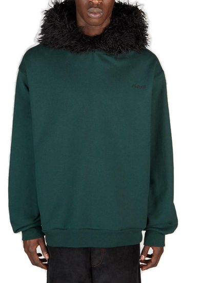 Shop Marni Logo Embroidered Faux-fur Hood Sweatshirt