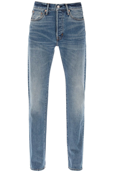 Shop Tom Ford Regular Fit Jeans In New Strong High Low (blue)