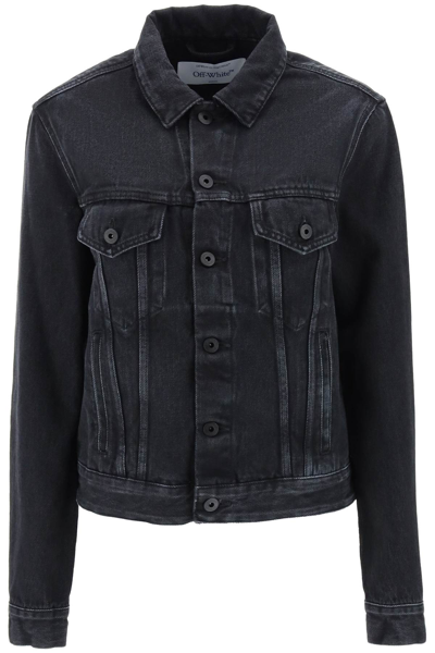 Shop Off-white Lived-in Denim Jacket In Black No Color (black)