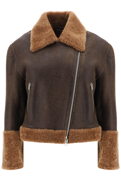 Shop Closed Cropped Shearling Jacket In Mocha