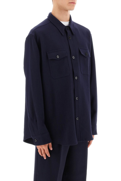 Shop Ami Alexandre Mattiussi Wool Cavalry Overshirt In Night Blue (blue)