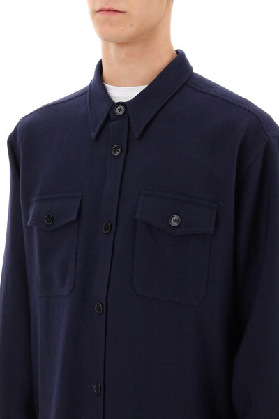 Shop Ami Alexandre Mattiussi Wool Cavalry Overshirt In Night Blue (blue)