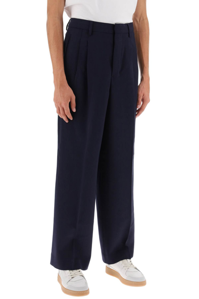 Shop Ami Alexandre Mattiussi Loose Fit Pants With Straight Cut In Night Blue (blue)