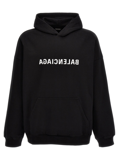 Shop Balenciaga Logo Print Hoodie Sweatshirt Black