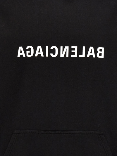 Shop Balenciaga Logo Print Hoodie Sweatshirt Black