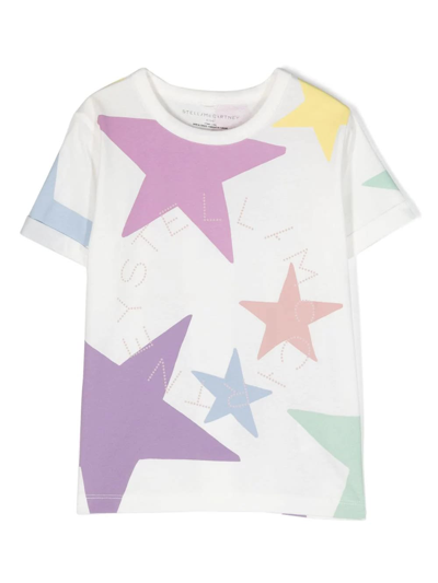 Shop Stella Mccartney T-shirt With Stella Logo And Star Print In Bianco