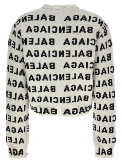 Shop Balenciaga All Over Logo Sweater Sweater, Cardigans White/black