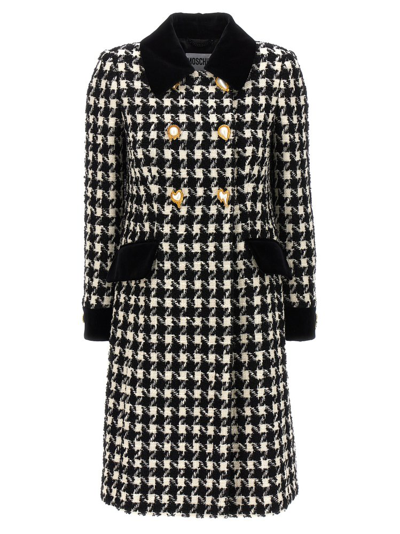 Shop Moschino Morphed Buttoned Houndstooth Coat In Multi