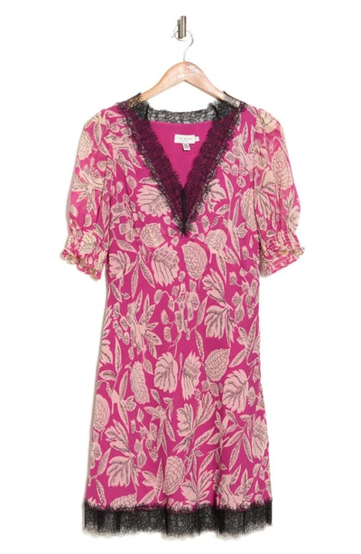 Shop Ted Baker Sankey Floral Lace Trim Dress In Bright Pink