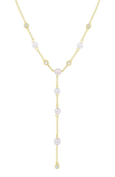 Ron Hami 14k Gold Pearl & Diamond Station Y-necklace In Yellow Gold/ Diamond
