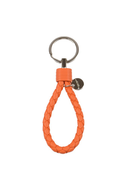 Shop Bottega Veneta Woven Charm Keychain In Orange