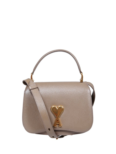 Shop Ami Alexandre Mattiussi Ami Paris Logo Plaque Foldover Top Shoulder Bag In Brown