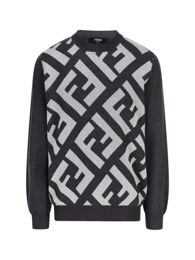 Shop Fendi Oversized Ff Intarsia Knit Jumper In Grey