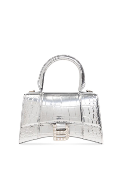 Shop Balenciaga Hourglass Xs Top Handle Bag In Silver