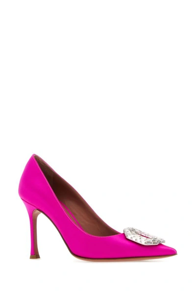 Shop Amina Muaddi Woman Fuchsia Satin Camelia Pumps In Pink