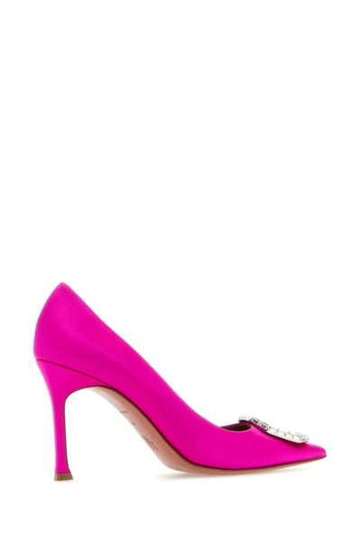 Shop Amina Muaddi Woman Fuchsia Satin Camelia Pumps In Pink