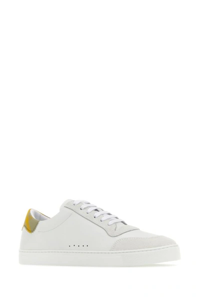 Shop Burberry Man White Leather  Check Sneakers