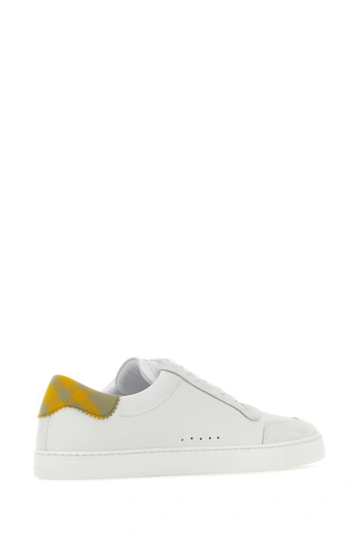 Shop Burberry Man White Leather  Check Sneakers
