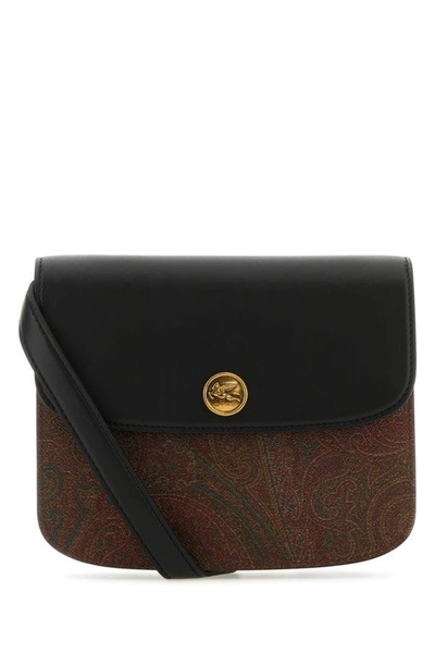 Shop Etro Woman Multicolor Canvas And Leather Large Essential Crossbody Bag