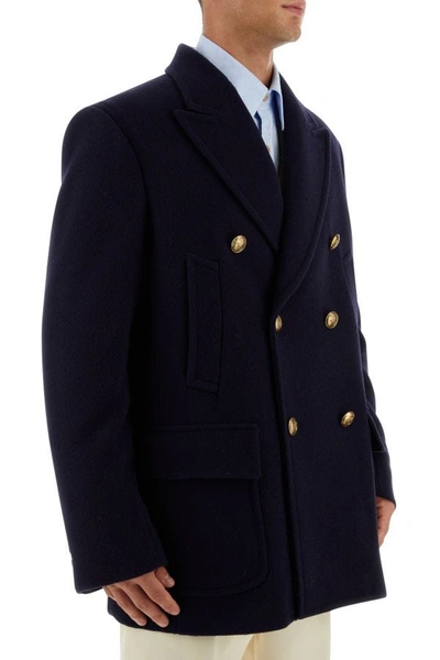 Shop Gucci Man Navy Blue Wool Coat