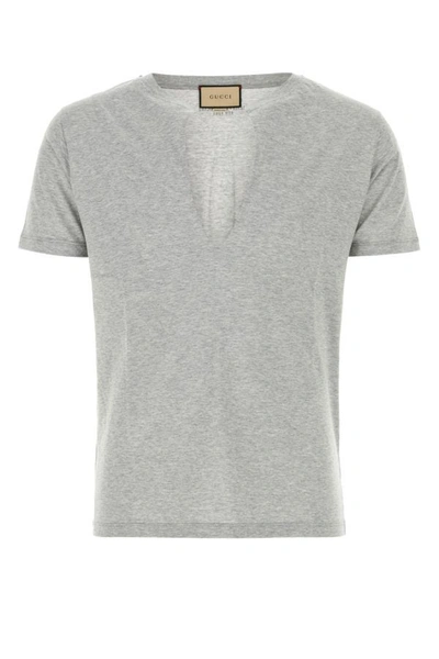 Shop Gucci Man Melange Grey Cotton T-shirt In Gray