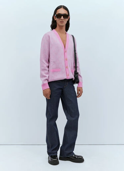 Shop Gucci Men Gg Wool Jacquard Cardigan In Pink