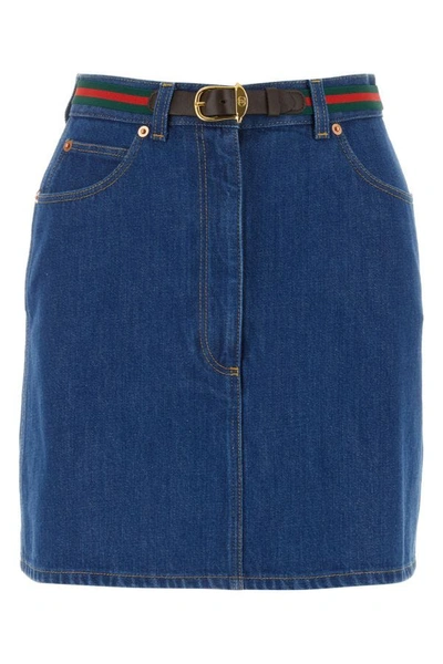 Shop Gucci Woman Blue Denim Mini Skirt
