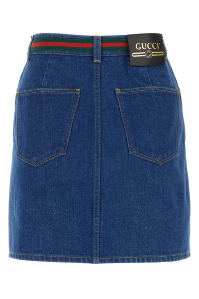 Shop Gucci Woman Blue Denim Mini Skirt