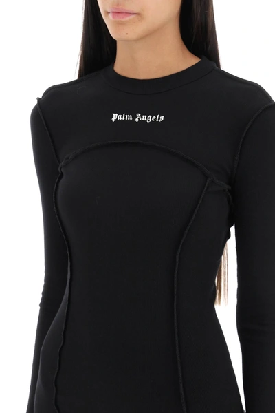Shop Palm Angels Long-sleeved Mini Dress In Ribbed Jersey Women In Black
