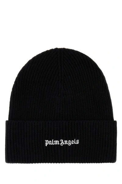 Shop Palm Angels Man Black Cotton Beanie Hat