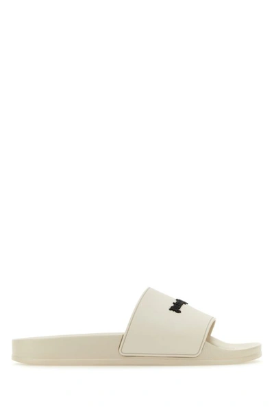 Shop Palm Angels Man Ivory Rubber Slippers In White
