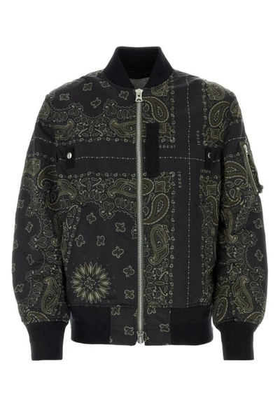 Shop Sacai Man Printed Nylon Bomber Jacket In Multicolor