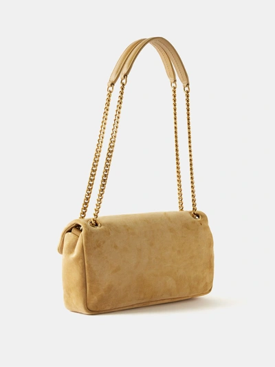 Shop Saint Laurent Women Calypso Suede Shoulder Bag In Cream