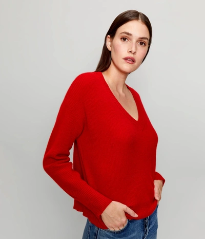 Shop Michael Stars Lana Cashmere V-neck Sweater In Cardinal