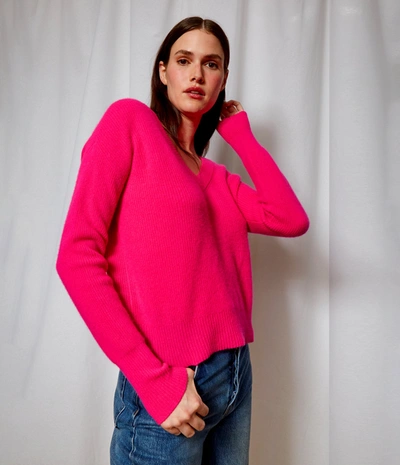Shop Michael Stars Lana Cashmere V-neck Sweater In Bright Voltage