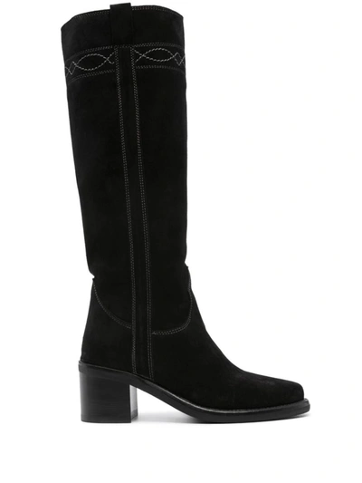 Shop Ash Suede Leather Heel Boots In Black