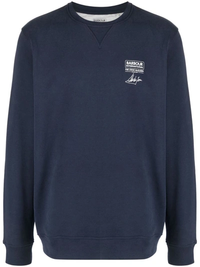 Shop Barbour International Watch Logo Cotton Sweatshirt In Blue